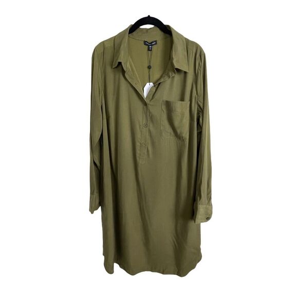 NWT‎ Universal Standard Women's Cupro Rubicon Shirt Dress in Military Olive 2XS - Picture 2 of 6